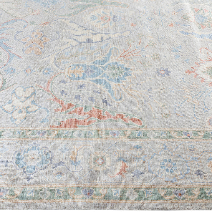 Light Grey Traditional Colorful Oushak Wool Rug - 8'1" x 9'11"