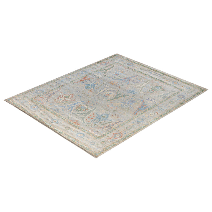 Light Grey Traditional Colorful Oushak Wool Rug - 8'1" x 9'11"