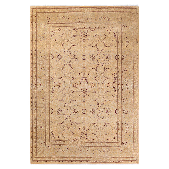 Beige Traditional Mogul Wool Rug - 6'2" x 8'10"