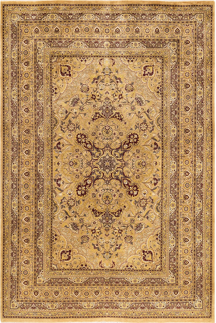 Yellow Traditional Mogul Wool Rug - 6'1" x 9'5"