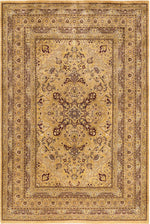 Yellow Traditional Mogul Wool Rug - 6'1" x 9'5"