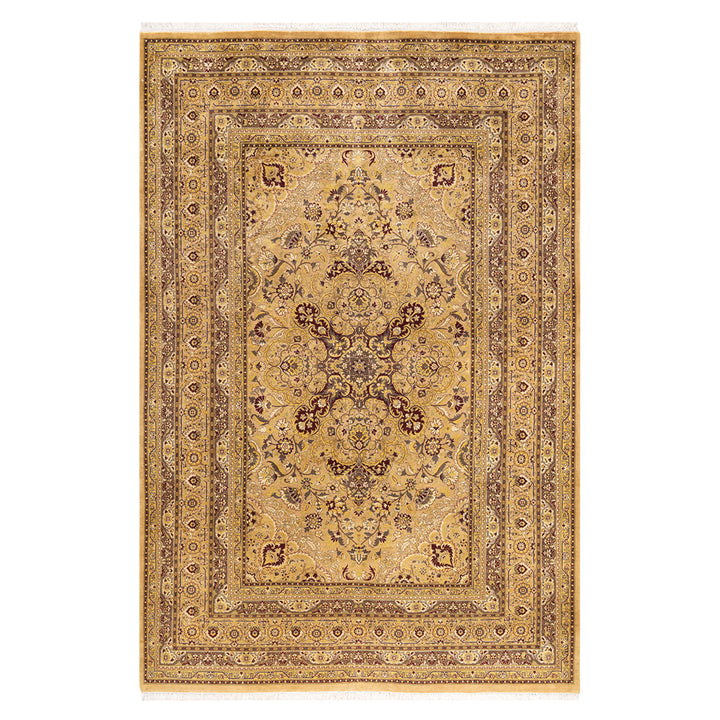 Yellow Traditional Mogul Wool Rug - 6'1" x 9'5"