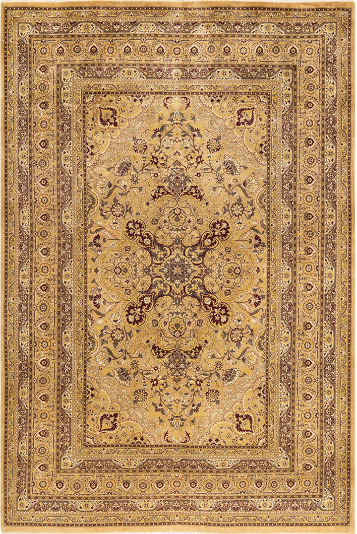 Yellow Traditional Mogul Wool Rug - 6'1" x 9'5"