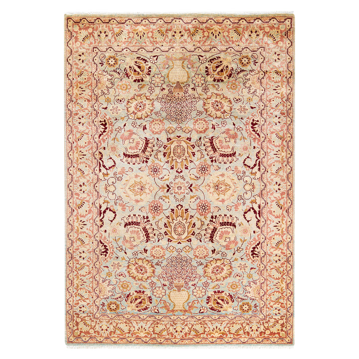 Light Blue Traditional Mogul Wool Rug - 4'1" x 5'10"