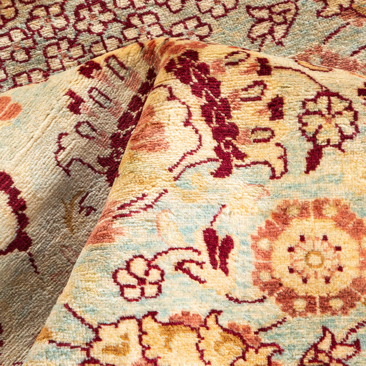 Light Blue Traditional Mogul Wool Rug - 4'1" x 5'10"