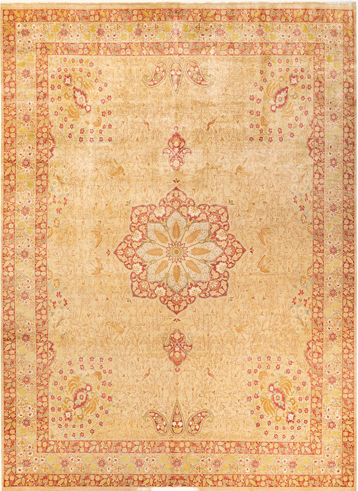 Yellow Traditional Mogul Wool Rug - 9'1" x 12'8"