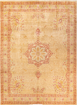 Yellow Traditional Mogul Wool Rug - 9'1" x 12'8"