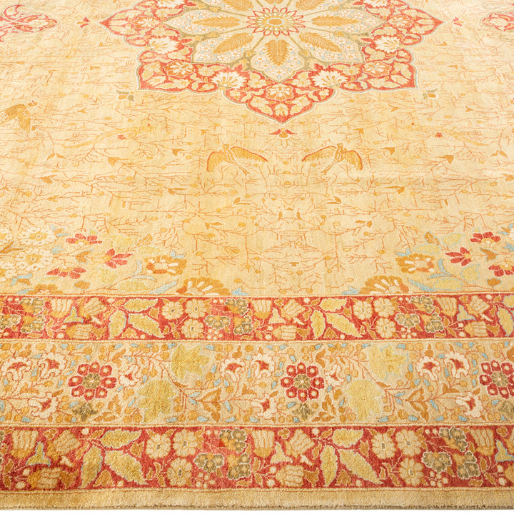 Yellow Traditional Mogul Wool Rug - 9'1" x 12'8"