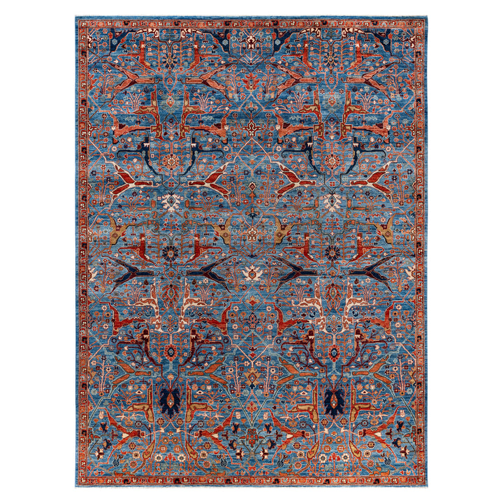 Light Blue Traditional Serapi Wool Rug - 8'11" x 11'10"