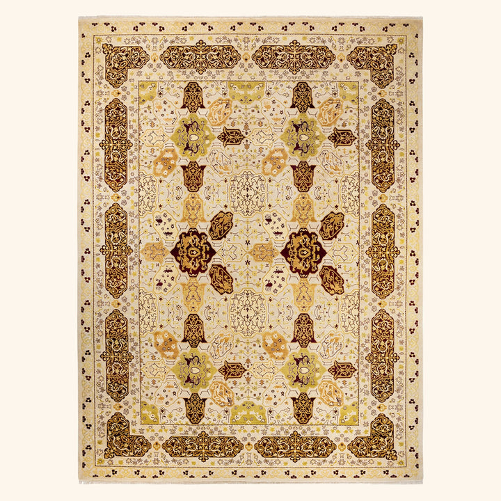 Ivory Traditional Mogul Wool Rug - 10'1" x 13'7"