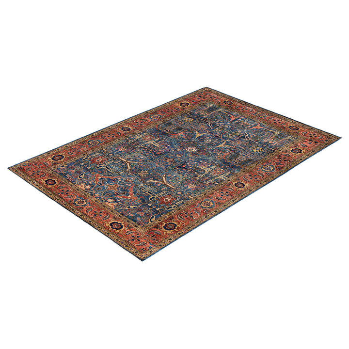 Light Blue Traditional Serapi Wool Rug - 6'2" x 8'11"