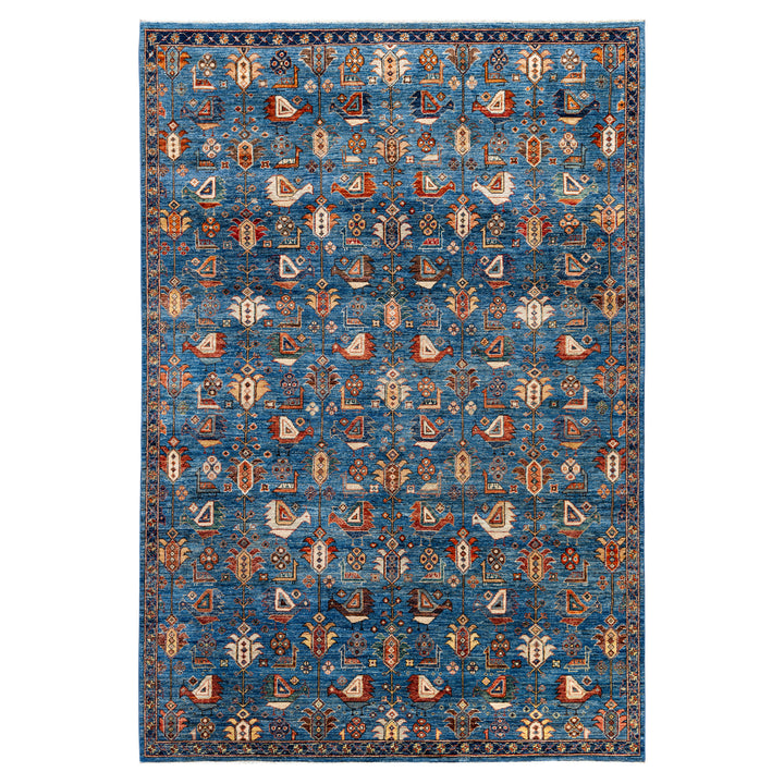 Light Blue Traditional Serapi Wool Rug - 6'2" x 8'11"