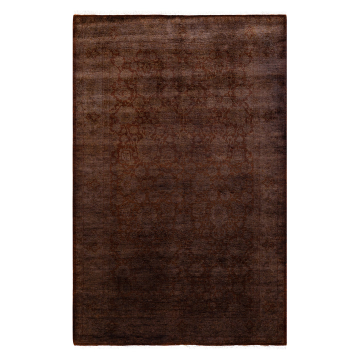 Brown Overdyed Wool Rug - 4'2" x 6'6"