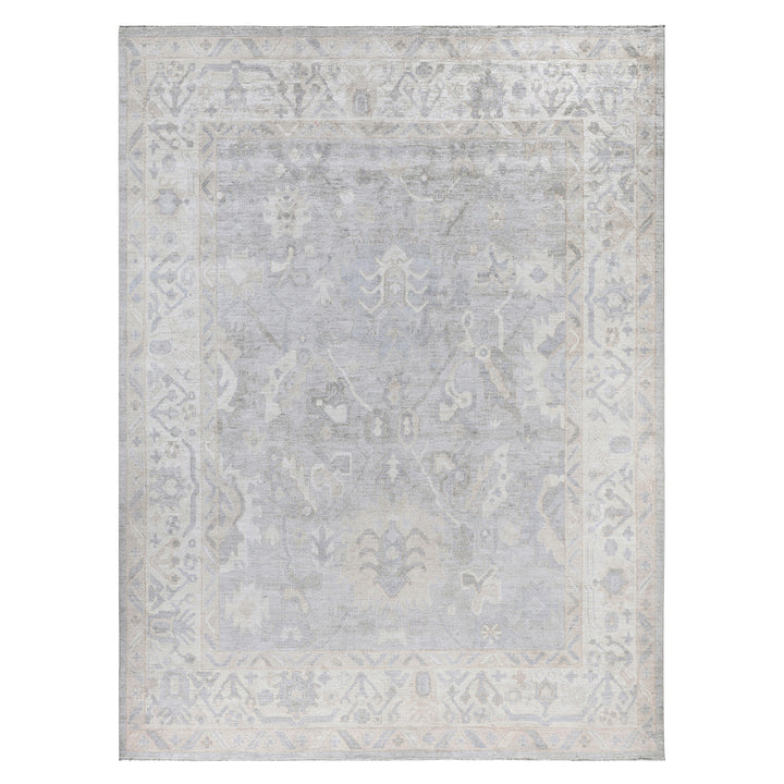 Light Grey Traditional Oushak Wool Rug - 8'9" x 11'10"
