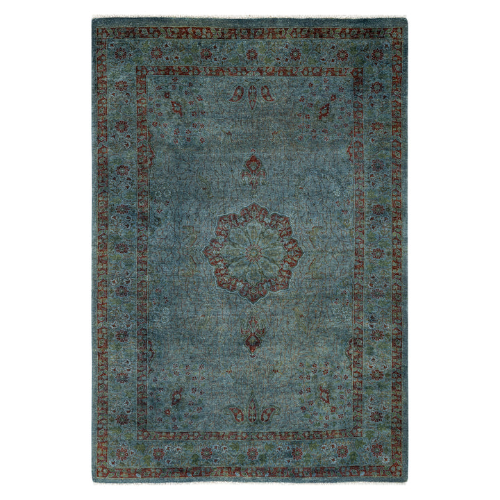 Blue Overdyed Wool Rug - 4'2" x 6'