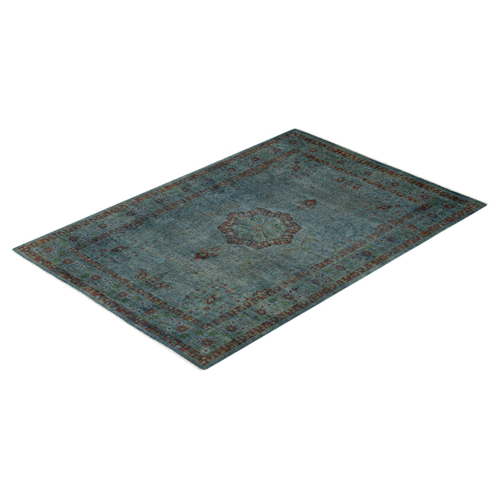 Blue Overdyed Wool Rug - 4'2" x 6'