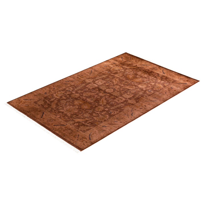 Brown Overdyed Wool Rug - 4'1" x 6'5"