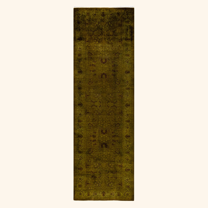 Brown Overdyed Wool Runner - 3' x 10'8"