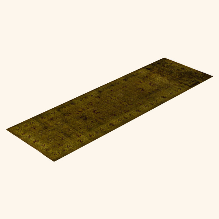 Brown Overdyed Wool Runner - 3' x 10'8"