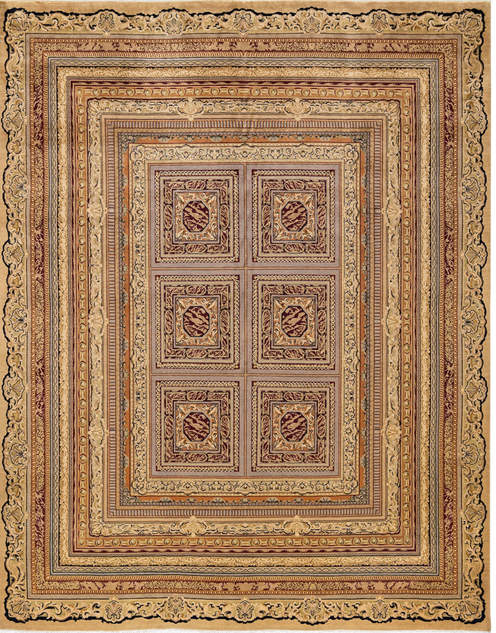 Yellow Traditional Mogul Wool Rug - 8' x 10'3"