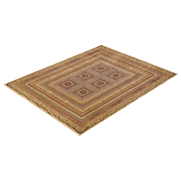 Yellow Traditional Mogul Wool Rug - 8' x 10'3"