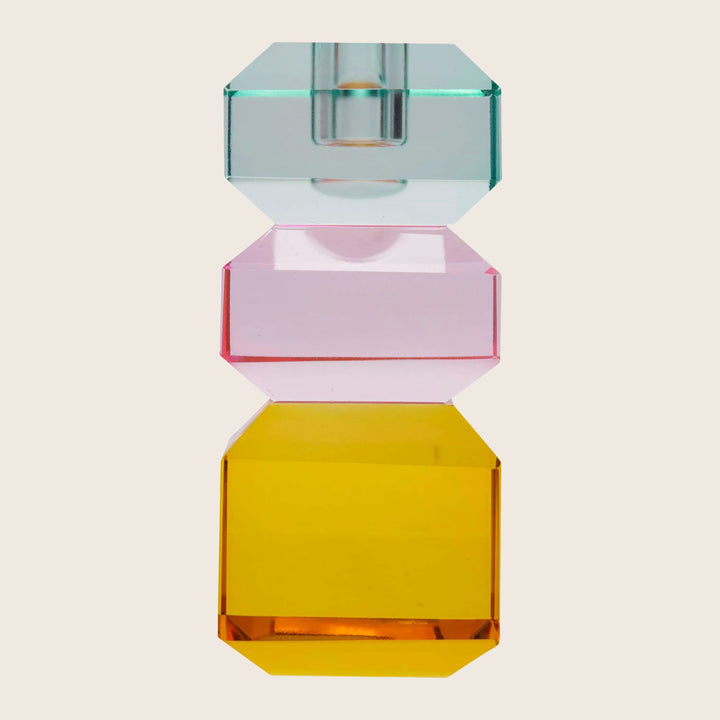 Three-Tone Crystal Candle Holder light mint/light pink/yellow