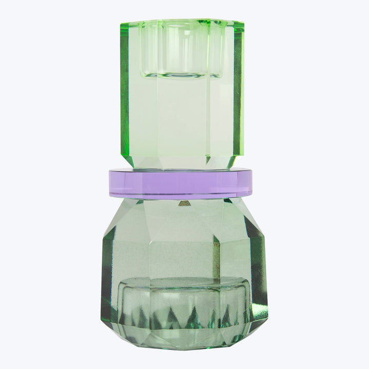Split Color Crystal Candle Holder mint/violet/olive
