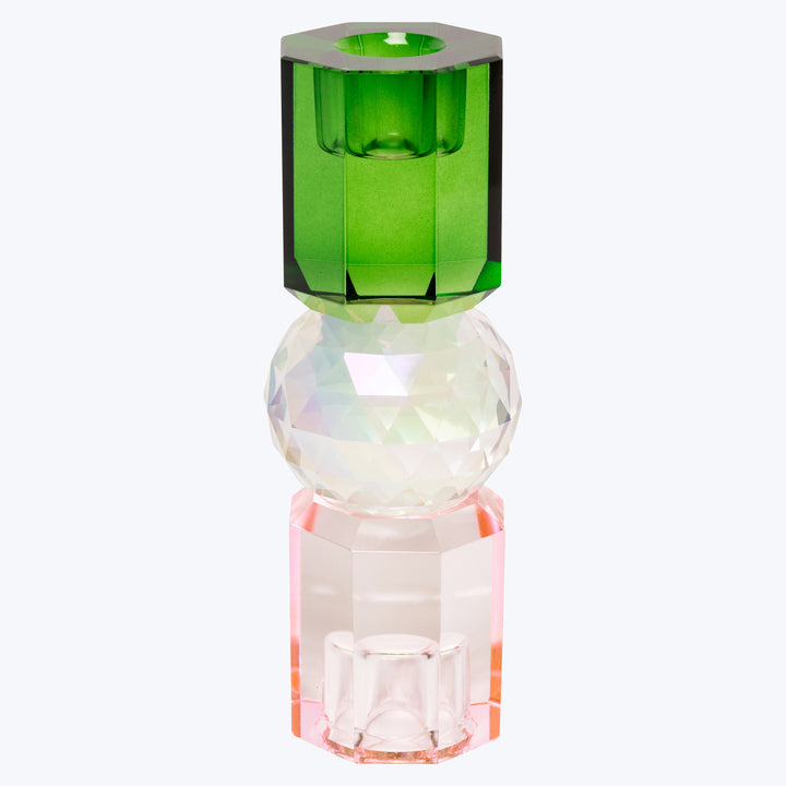 Tri Color Crystal Candle Holder pink/rainbow/dark green