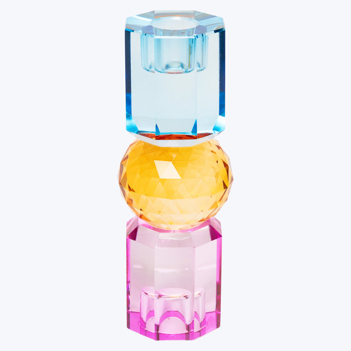 Tri Color Crystal Candle Holder violet/cobalt/amber