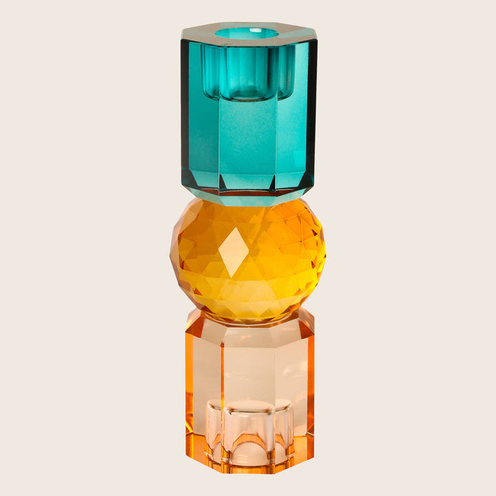 Tri Color Crystal Candle Holder peach/amber/petrol