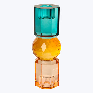 Tri Color Crystal Candle Holder peach/amber/petrol - hover