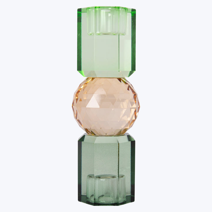 Tri Color Crystal Candle Holder green/peach/olive