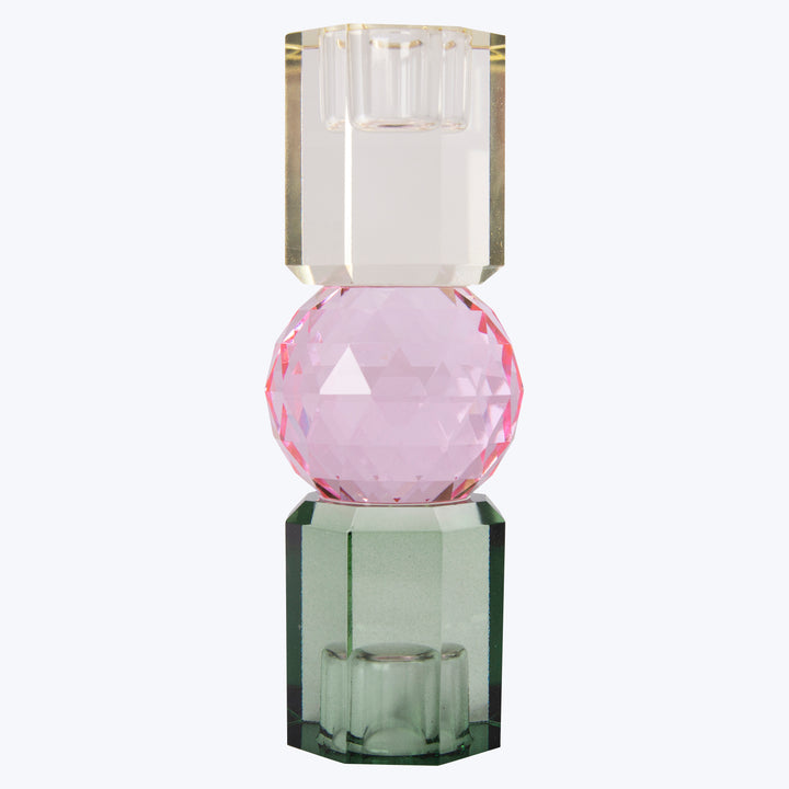 Tri Color Crystal Candle Holder butter/baby pink/olive