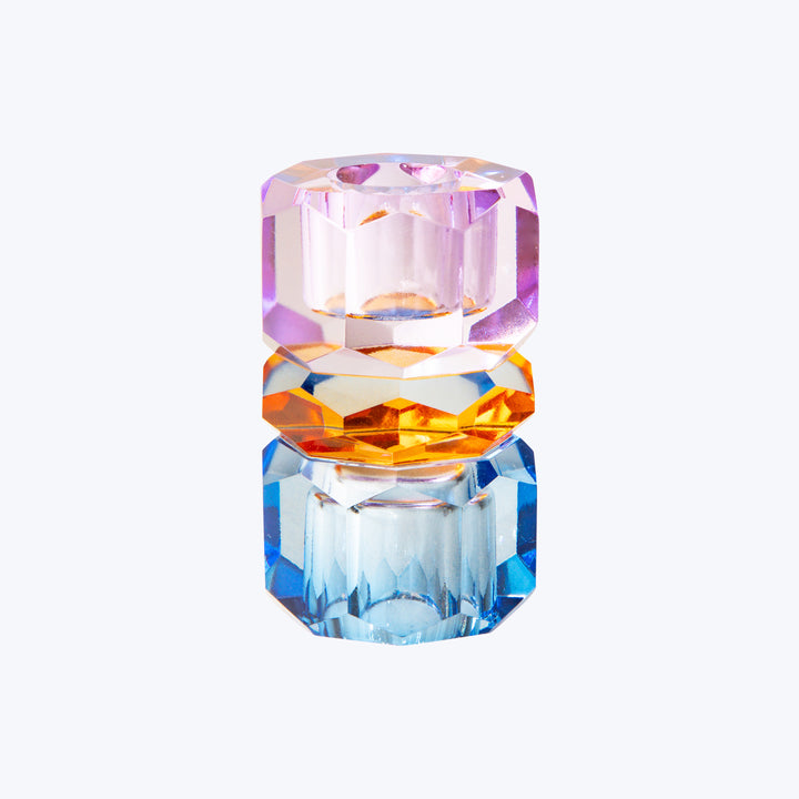 Ornamental Crystal Candle Holder violet/amber/cobalt