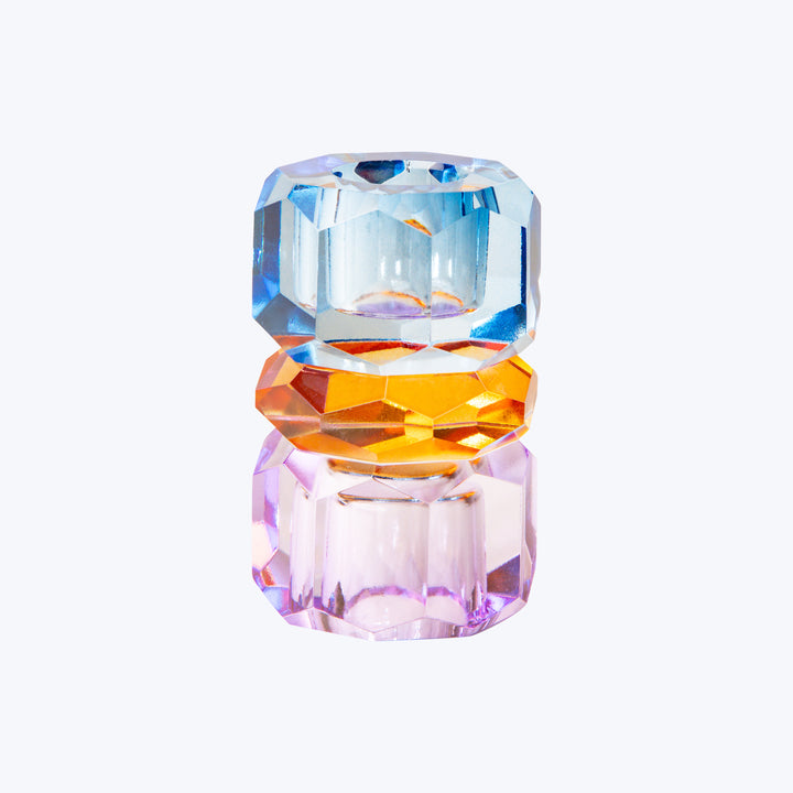 Ornamental Crystal Candle Holder violet/amber/cobalt