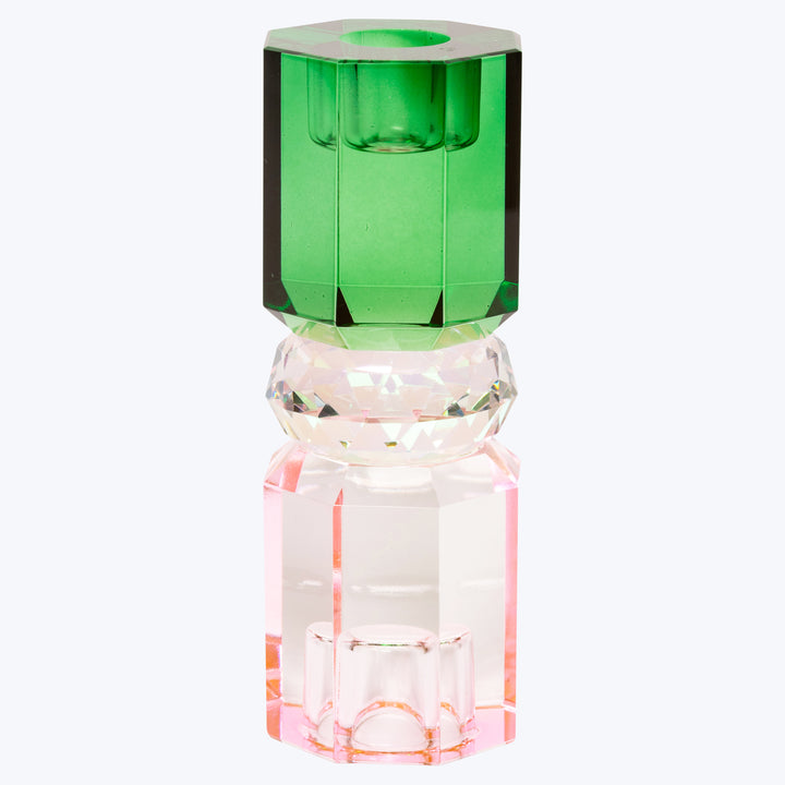 Ornamental Crystal Candle Holder pink/rainbow/dark green