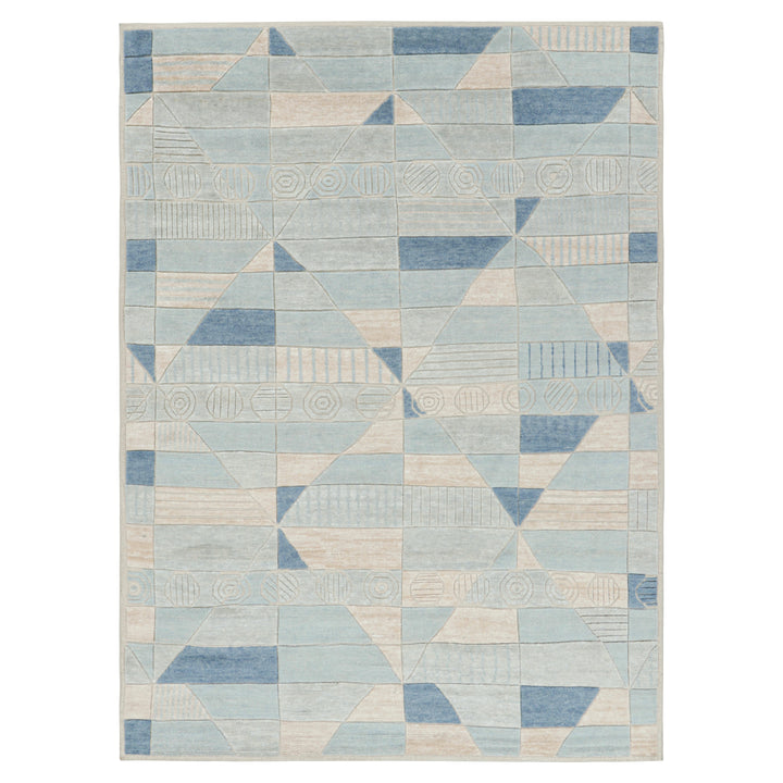 Blue Transitional Swedish Inspired Wool Rug - 9'1" x 12'1"
