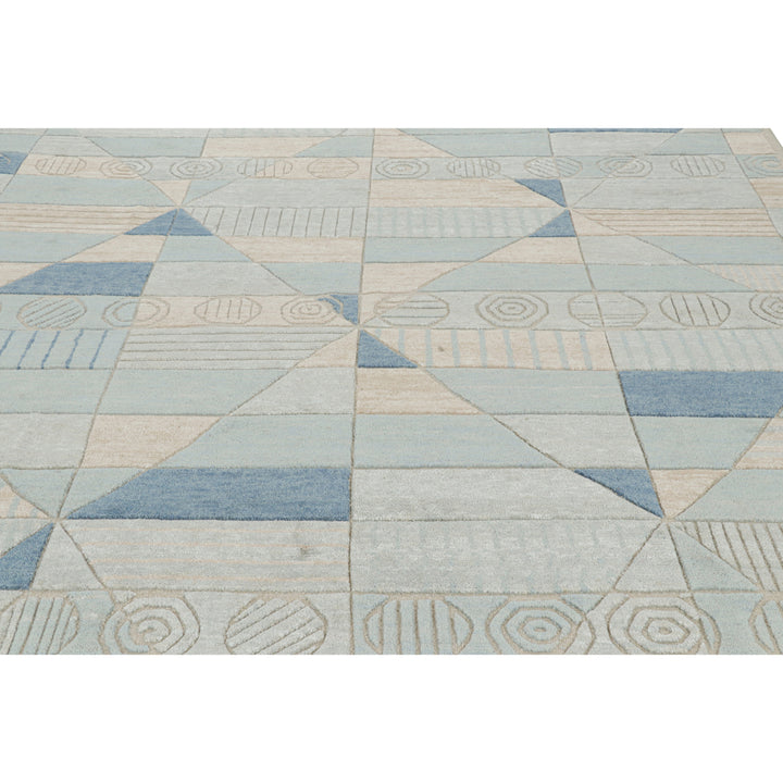 Blue Transitional Swedish Inspired Wool Rug - 9'1" x 12'1"