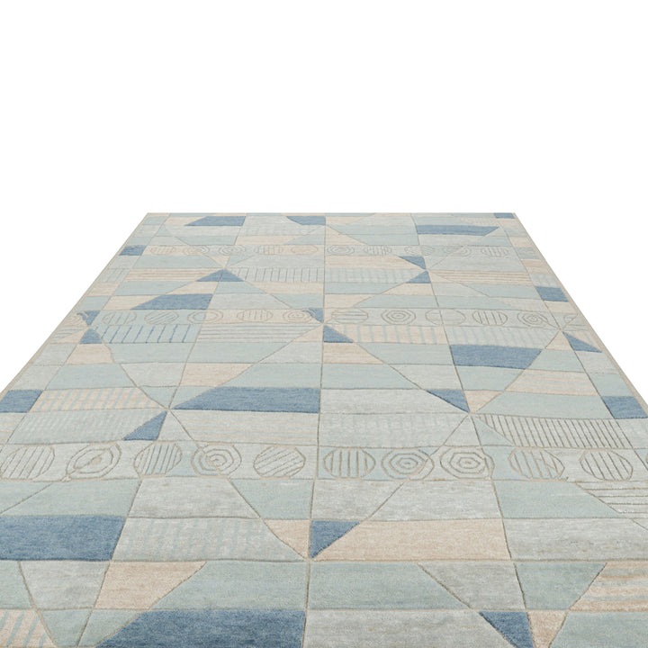 Blue Transitional Swedish Inspired Wool Rug - 9'1" x 12'1"