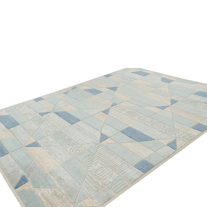 Blue Transitional Swedish Inspired Wool Rug - 9'1" x 12'1"