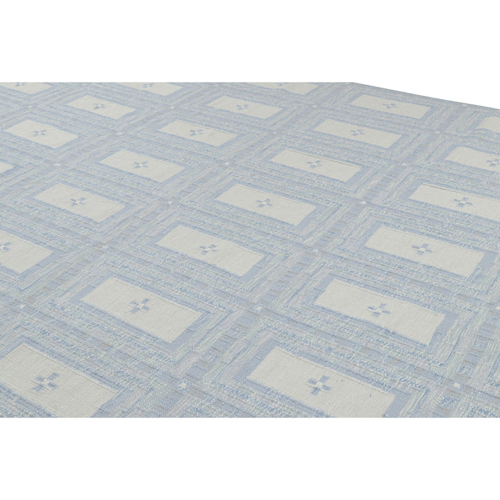 Blue Flatweave Swedish Inspired Wool Rug - 10'1" x 14'