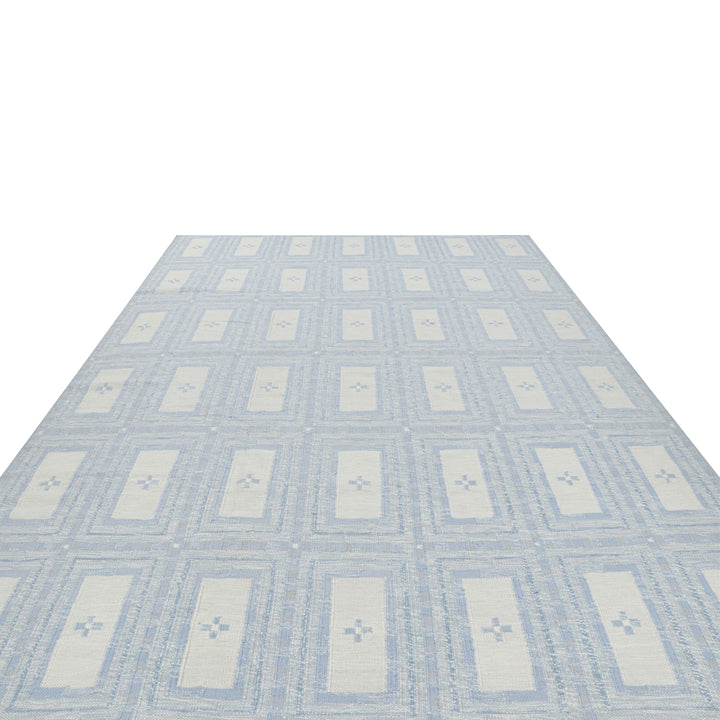 Blue Flatweave Swedish Inspired Wool Rug - 10'1" x 14'