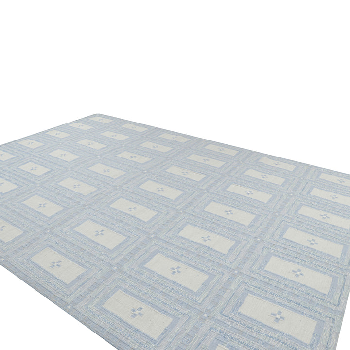 Blue Flatweave Swedish Inspired Wool Rug - 10'1" x 14'