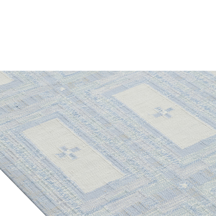 Blue Flatweave Swedish Inspired Wool Rug - 10'1" x 14'