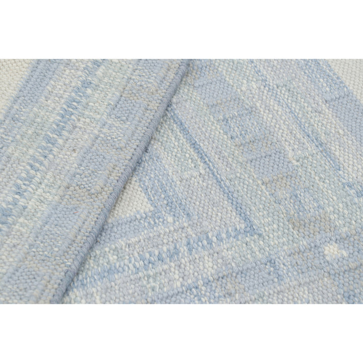 Blue Flatweave Swedish Inspired Wool Rug - 10'1" x 14'