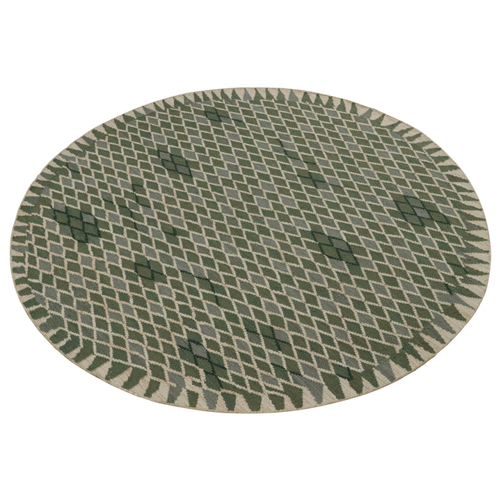 Green Flatweave Swedish Inspired Wool Rug - 7'10" x 7'10"