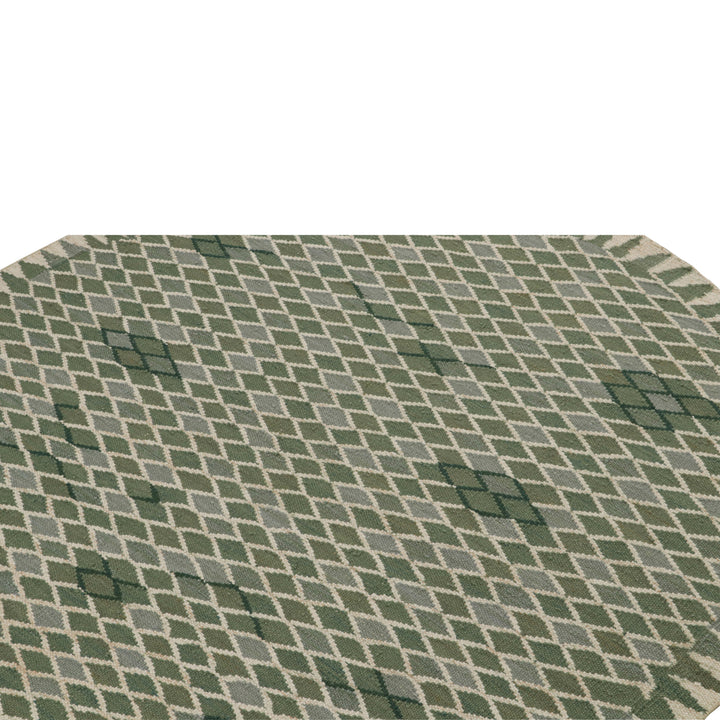 Green Flatweave Swedish Inspired Wool Rug - 7'10" x 7'10"