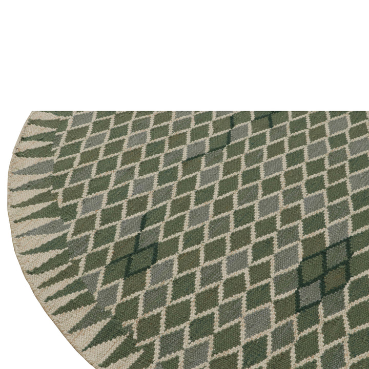 Green Flatweave Swedish Inspired Wool Rug - 7'10" x 7'10"