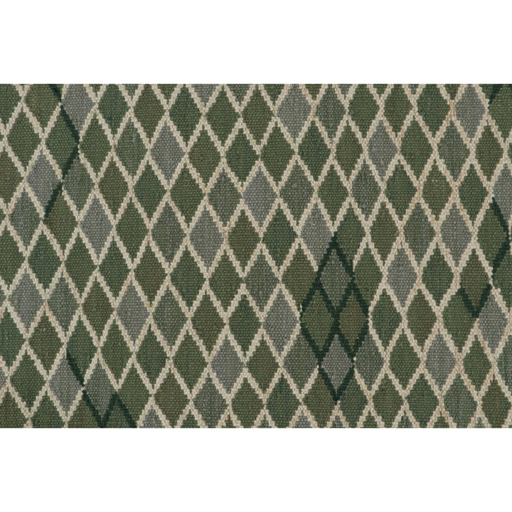 Green Flatweave Swedish Inspired Wool Rug - 7'10" x 7'10"