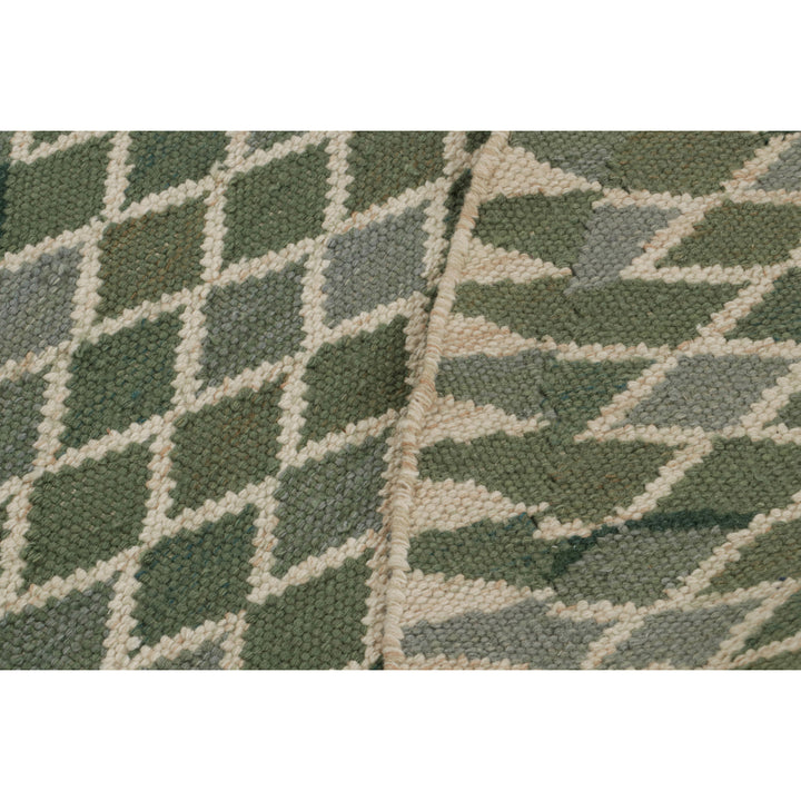 Green Flatweave Swedish Inspired Wool Rug - 7'10" x 7'10"